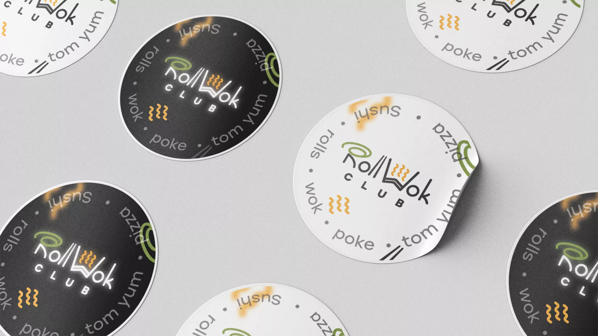 Разработка наклеек для суши-бара «Roll Wok Club» в Починке